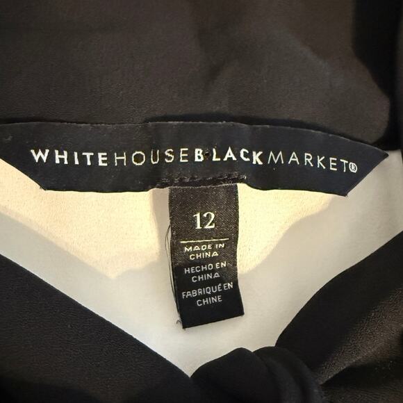 White House Black Market Bow-Neck Pleated Blouse Womens Size 12 White/Black - Picture 7 of 8